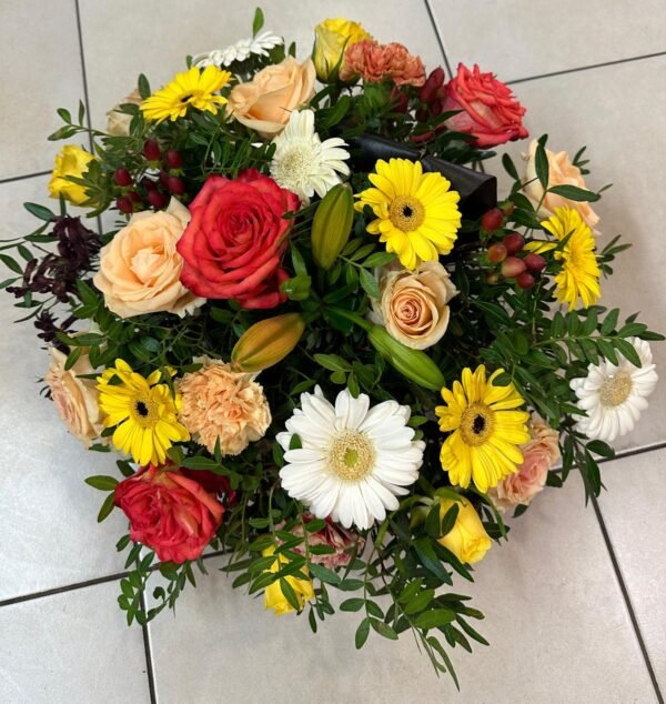Coussin rond de deuil jaune - Fleurs d't - Fleuriste à Villeparisis