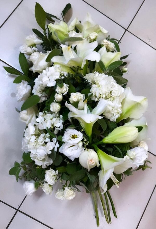 Gerbe piquée de deuil blanche - Fleurs d't - Fleuriste à Villeparisis