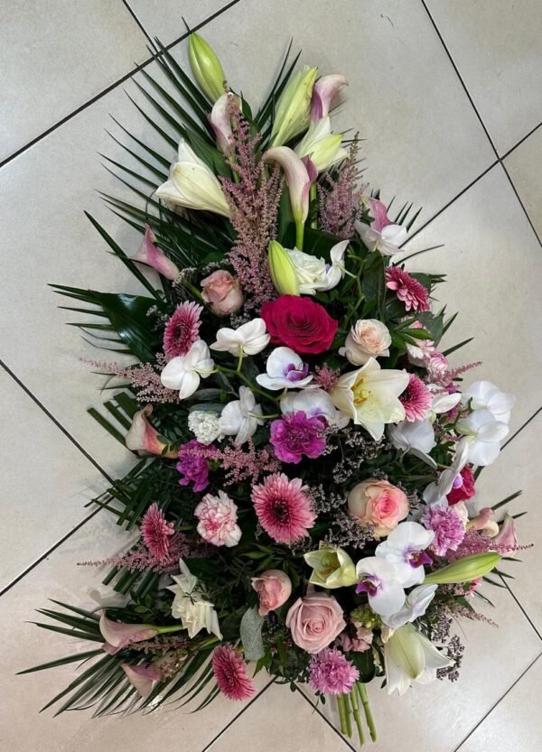 Gerbe piquée de deuil rose - Fleurs d't - Fleuriste à Villeparisis