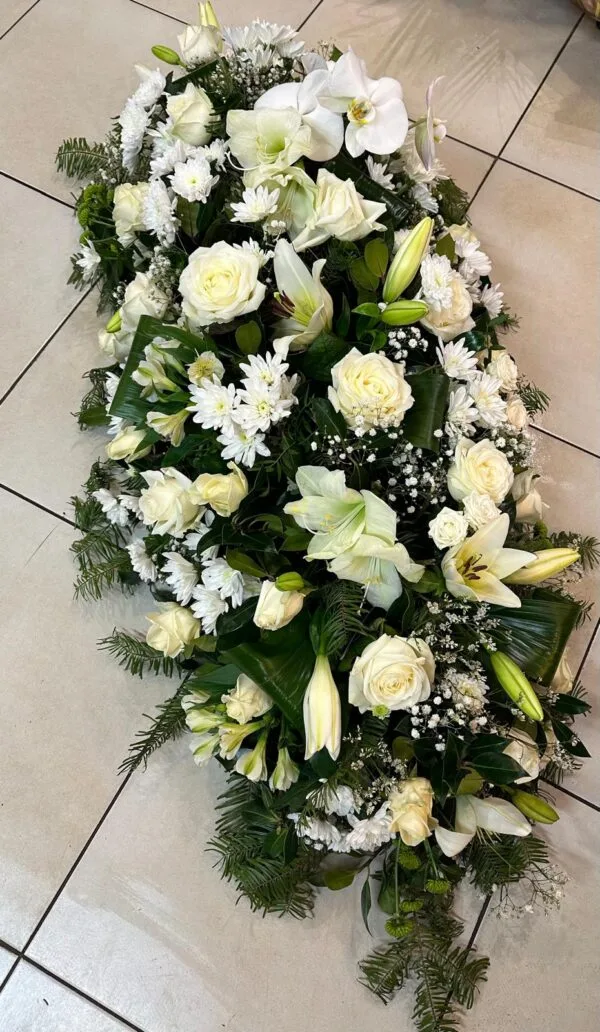 Coussin de deuil allongé blanc - Fleurs d't - Fleuriste à Villeparisis