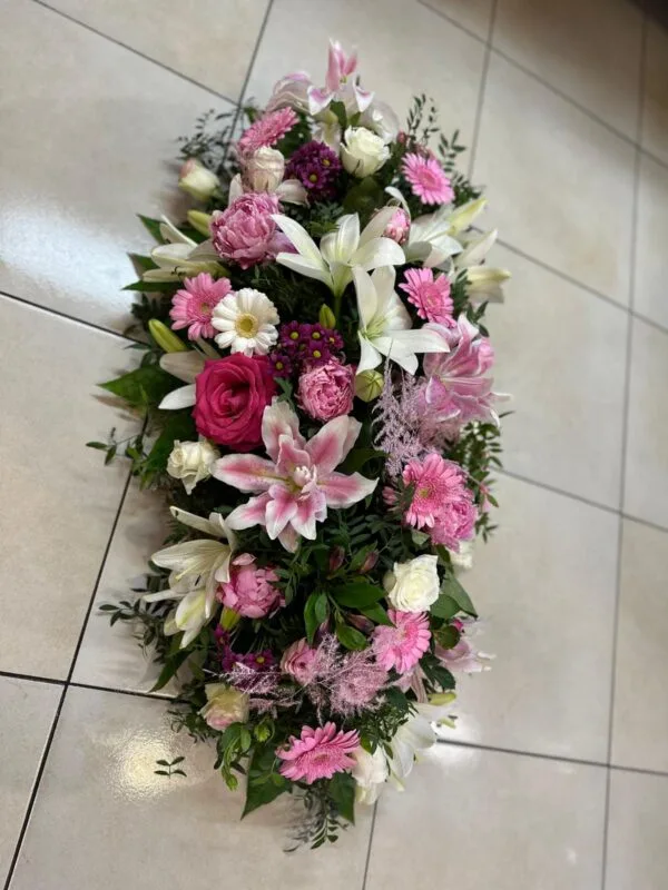Coussin de deuil allongé rose - Fleurs d't - Fleuriste à Villeparisis
